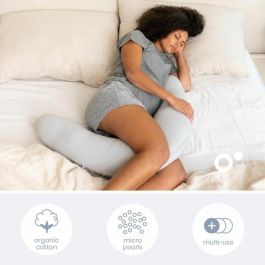 Doomoo DOO5400653010411 Almohada 2 en 1 para Embarazo y Lactancia - Ultra Comfort - Relleno de Microperlas Ultrafinas, Gris