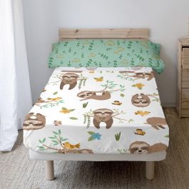 Juego de Sábanas HappyFriday Moshi Moshi Happy sloth Multicolor Cama de 105 2 Piezas