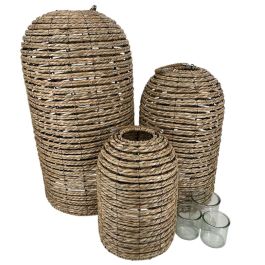 DKD Home Decor Portavela Cottage Mimbre y Cristal 40 x 83 x 40 cm Set de 3