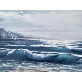 DKD Home Decor Cuadro Atlantico 4.5 x 80 x 160 cm (2 Unidades) Azul Beige Olas Playa Lienzo MDF