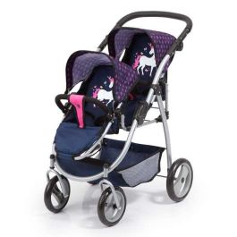 Coche de muñeca paseo gemelar azul marino 73x63x46 cm