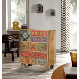 Giner y Colomer Mesita de Madera de Mango Pintada a Mano Multicolor con 9 Cajones