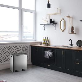Kitchen Move MAJOR Papelera de Cocina Rectangular con Pedal Clasificación Selectiva 60L (2x30L) Acero Inoxidable Cepillado