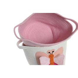 DKD Home Decor Cesta de Algodón Kids Lila Rosa Mariposa 25 x 20 x 25 cm (6 Unidades) para Almacenamiento Infantil