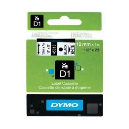 Dymo 45021 Cinta de Transferencia Térmica D1, Etiquetas Estándar Blanco Sobre Negro, 12 mm x 7M, Poliéster Autoadhesiva