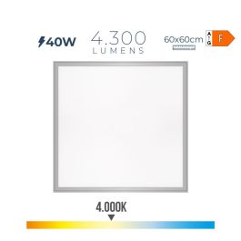 Edm Panel LED Cuadrado 40W 4000K Luz Día 4300 lm Empotrable 59.5x59.5x3.5 cm Marco Cromo No Regulable IP20 con Transformador
