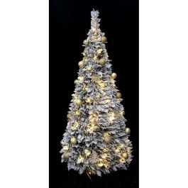 DKD Home Decor Árbol de Navidad Moderno Dorado 150 cm Alto x 63.5 cm Ancho, Plegable, PVC con Luces LED Integradas para Decoración del Hogar.