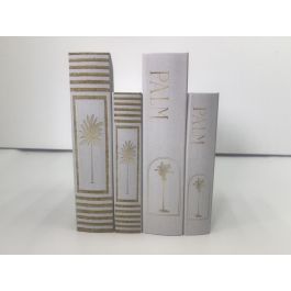 DKD Home Decor Caja Libro Glam PU MDF Blanco Dorado 21x7x30 cm Set de 2 unidades