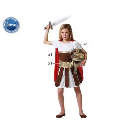 Disfraz Gladiadora Niña 5-6 Años Temática Romana Blanco Poliéster para Fiestas de Carnaval con Vestido, Capa y Cinturón
