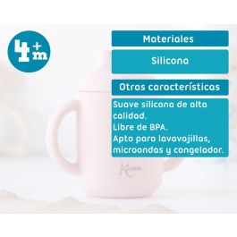 KioKids Taza de Silicona Rosa con Asas para Bebé +4 Meses Ecológica Apta Microondas y Lavavajillas