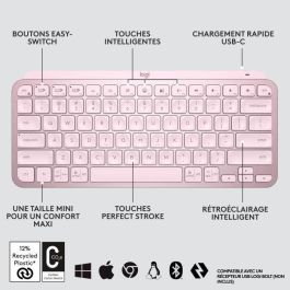 Teclado inalámbrico Logitech - MX Keys Mini - PINK - Compacto, Bluetooth, retroiluminado para MAC, iOS, Windows, Linux, Android