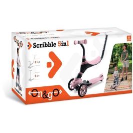 Mondo Scooter On and Go Scribble 5 en 1 plegable con 3 ruedas, manillar ajustable y freno trasero - Rosa