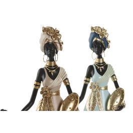 DKD Home Decor Figura Colonial Africana de Resina Verde Beige 6.5 x 35 x 15 cm (2 Unidades)