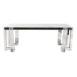 DKD Home Decor Mesa Centro Moderna Blanca Plateada de Acero y Cristal 120x60x45 cm