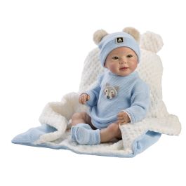 Muñecas Guca 10212 Muñeco Reborn Héctor 46cm, Tacto Suave, con Pelele Azul, Gorro, Patucos y Mantita. Detalles Realistas