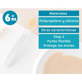 KioKids Cuchara Silicona Gris Step 2 +4 Meses, Apto Lavavajillas