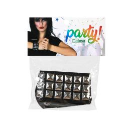 Pulsera Doble Tachuelas Punk Años 80 Metalizada Negra Adulto Polyester