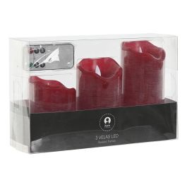 DKD Home Decor Vela LED Navidad Tradicional, Set de 3 Velas de Cera Rojas con Mando a Distancia, Iluminación Decorativa para el Hogar, 8x17x26.5cm