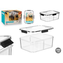 Fiambrera Leknes hermética con divisor, 3.3L, 27.5x20x10 cm, negro y transparente (12 Unidades) Precio: 66.50000038. SKU: B1AVHM3W4F