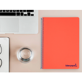 Liderpapel wonder Cuaderno espiral A4 tapa plástico 80 hojas 90gr cuadro 4mm con margen color rojo