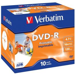 Dvd-R Verbatim Imprimible Capacidad 4.7 grb Velocidad 16X 120 Min Pack De 10 Unidades Dvd-R Verbatim Imprimible Capacidad 4.7 grb Velocidad 16X 120 Min Pack De 10 Unidades