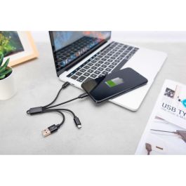 DIGITUS Cable de Carga 3 en 1 USB-A a Lightning, Micro USB y USB-C, Negro, 0.15m