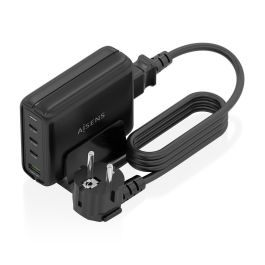 AISENS Cargador Sobremesa GaN 140W Universal 3x USB-C PD3.1 QC5.0 + 1x USB-A QC3.0 Negro