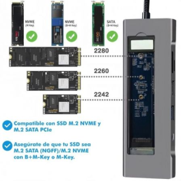 Leotec Docking Station USB Tipo-C LEDS07 8 en 1 con Ranura SSD M.2, 2xUSB, 1xUSB Tipo-C, 1xHDMI 4K, Lector SD/MicroSD, USB-C PD 100W