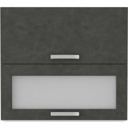LASSEN Armario Alto con 2 Puertas Basculantes, 1 Cristal, Gris Mate - A 80 x P 31,6 x A 72 cm