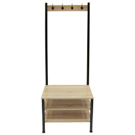 Home Deco Factory Perchero Essentiel con Estanterías, 4 Ganchos Dobles y 3 Baldas, Madera y Metal, 60x40 cm, Altura 175 cm