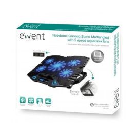 Ewent Soporte Base Refrigeración para Ordenador Portátil con 5 Ventiladores Silenciosos, Ajustable hasta 17 Pulgadas, USB