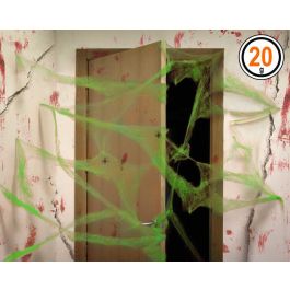 Telaraña Verde con 2 Arañas Negras 20 gr - Decoración Halloween