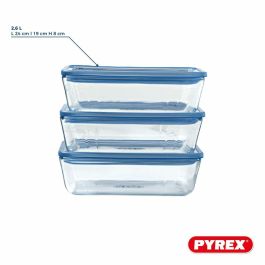 Pyrex 3426470296250 Juego de 3 Recipientes con Tapa de Vidrio Rectangular 1,5 L