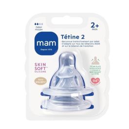 MAM Tetina Anatómica de Silicona Flujo Medio 2 - Juego de 2 Tetinas - Para una Succión Similar al Pecho Materno - Transparente