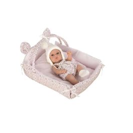 Muñeca Elegance Natal 33 cm con cuerpo de vinilo y cuna (medida cuna 26x37x24 cm)