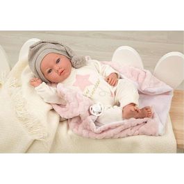 Muñeca elegance aria rosa con portabebe, incluye chupete (muñeco de peso)40 cm