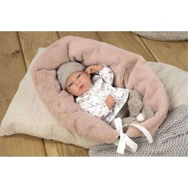 Muñeca elegance andie gris con cojin lactancia, incluye chupete (muñeco de peso)40 cm