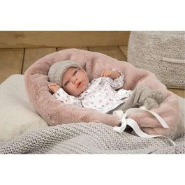 Muñeca elegance andie gris con cojin lactancia, incluye chupete (muñeco de peso)40 cm