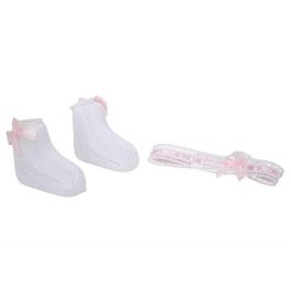 Set Calcetines Blanco/Rosa Con Cinta Para La Cabeza