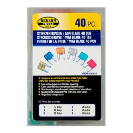 Benson Juego de 40 mini fusibles para coche - 5/10/15/20/25/30A, acero/polipropileno, 11x16x4mm Precio: 5.50000055. SKU: B1E9P8K9GE