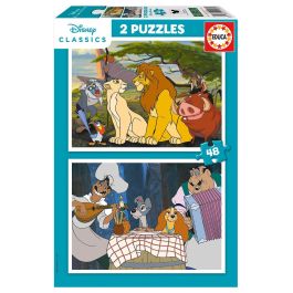 Puzzle 2x48 piezas animales disney (la dama y el vagabundo y el rey león)