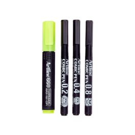 Rotulador Artline Comic Pen Calibrado Micrometrico Negro Bolsa De 3 Uds 0,2 0,4 0,8 + Permanente 853