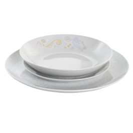 DKD Home Decor Vajilla Shabby de Porcelana, Set de 18 Piezas en Rosa, Azul y Blanco. Apta para Microondas y Lavavajillas.