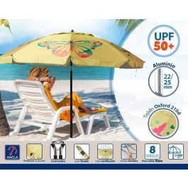 Atosa Sombrilla de Playa Reclinable de Aluminio con UPF 50+, Amarillo, 200 cm