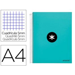 Cuaderno Espiral A4 Micro Antartik Tapa Forrada 120H 90 gr Cuadro 5 mm 5 Bandas 4 Taladros Color Menta