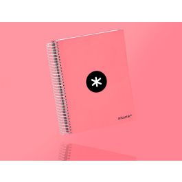 Cuaderno Espiral A5 Micro Antartik Tapa Forrada120H 90 gr Cuadro 5 mm 5 Band 6 Taladros Color Coral