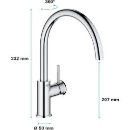 Grohe Grifo Monomando de Fregadero Caño Alto, Ducha Extraíble con 2 Chorros, Giro 360°, Limitador de Flujo