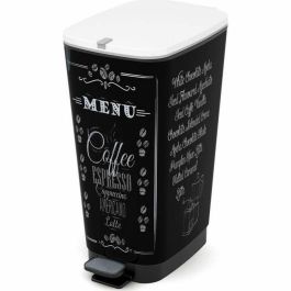 Cubo de Basura con Pedal KIS CHIC Coffee Motif Negro 50 L