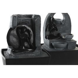 DKD Home Decor Fuente Decorativa LED de Resina Tema Yoga Indio Gris y Negro Desmontable Pack de 2 Unidades 15x20x24 cm