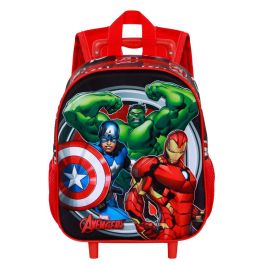 Marvel Los Vengadores Mochila 3D con Ruedas Pequeña, Relieve Frontal, 2 Bolsillos Laterales de Malla, Rojo